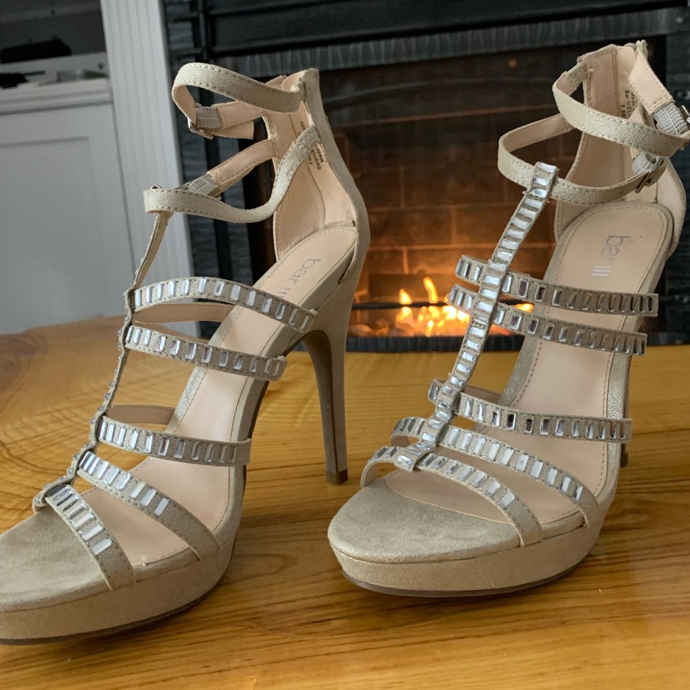 Sparkly tan platform heel sandals